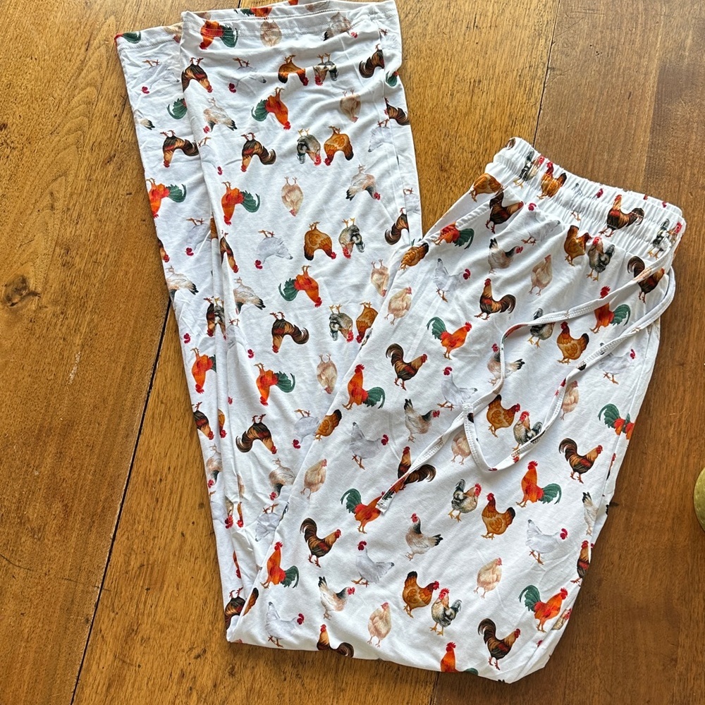 Chicken Adult Bamboo Pajama Pants L farm life Cowgirl - Picture 3 of 5